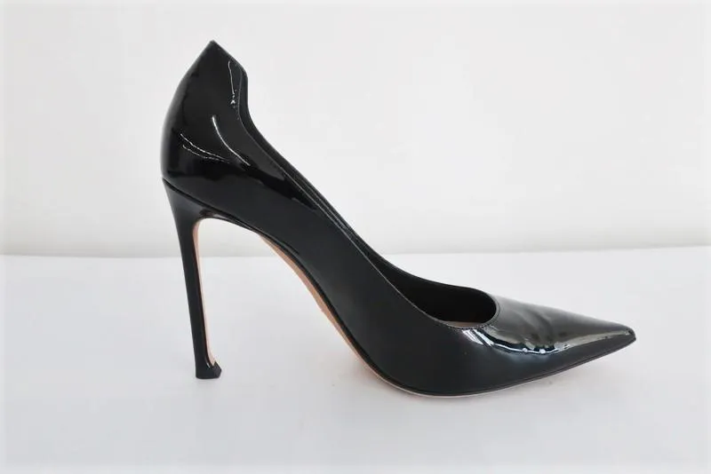 Christian Dior D-Moi Pumps Black Patent Leather Size 37.5 Pointed Toe Heel