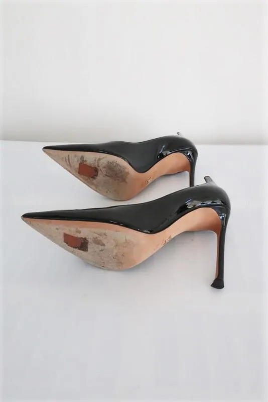 Christian Dior D-Moi Pumps Black Patent Leather Size 37.5 Pointed Toe Heel