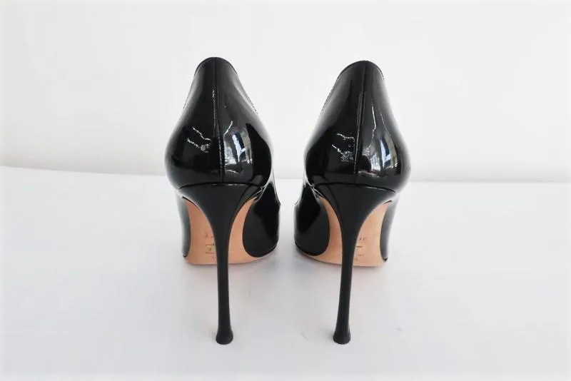 Christian Dior D-Moi Pumps Black Patent Leather Size 37.5 Pointed Toe Heel