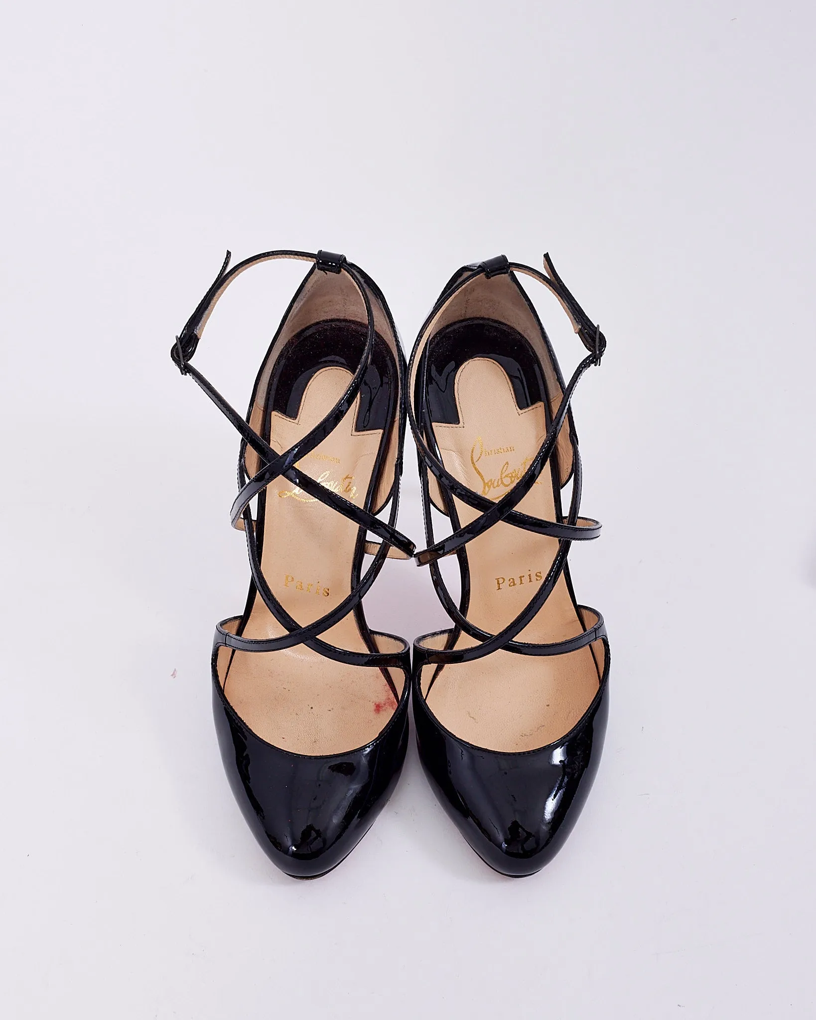 Christian Louboutin Black Patent Platform Strap Pumps - 37.5
