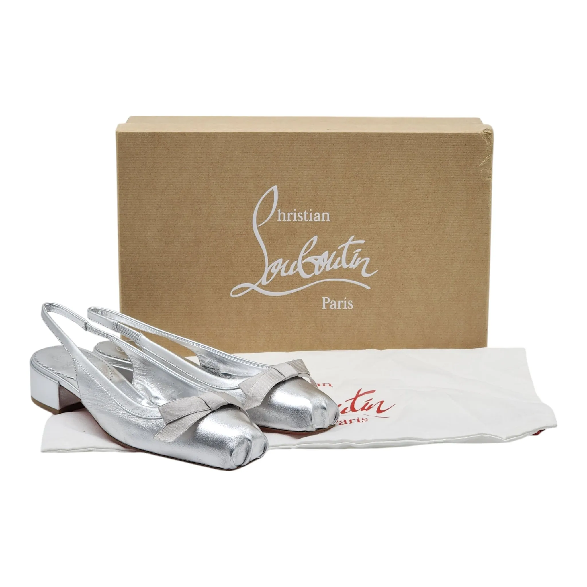 Christian Louboutin Mamaflirt Sling Pumps 30mm - Leather - Silver 36.5