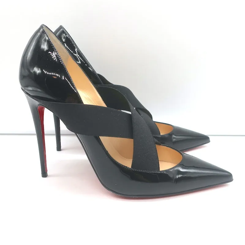 Christian Louboutin Sharpstagram Crisscross Pumps Black Patent Leather Size 39