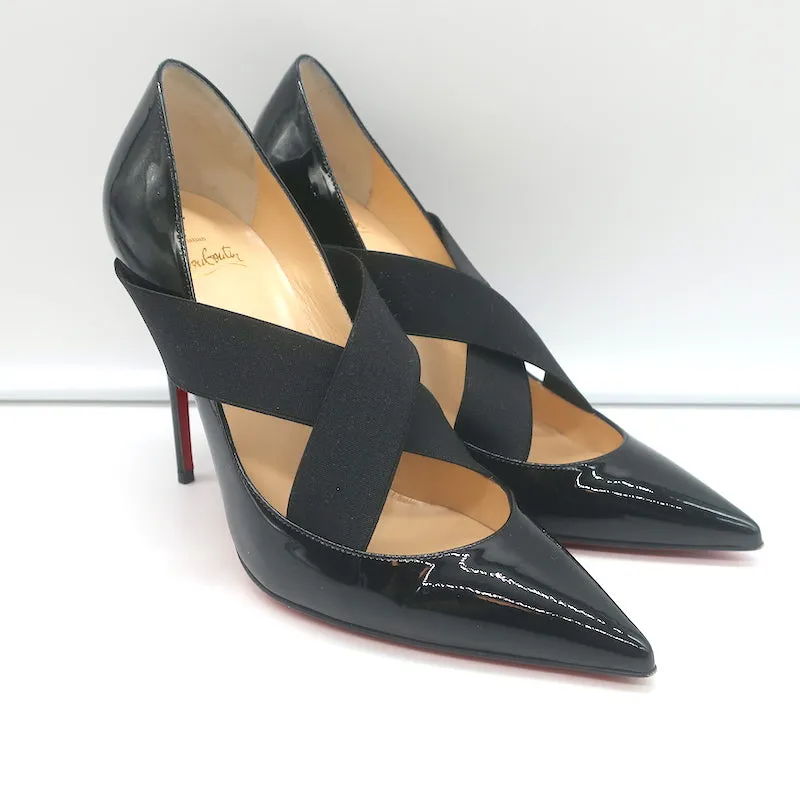 Christian Louboutin Sharpstagram Crisscross Pumps Black Patent Leather Size 39