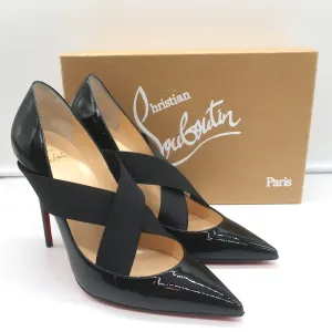 Christian Louboutin Sharpstagram Crisscross Pumps Black Patent Leather Size 39