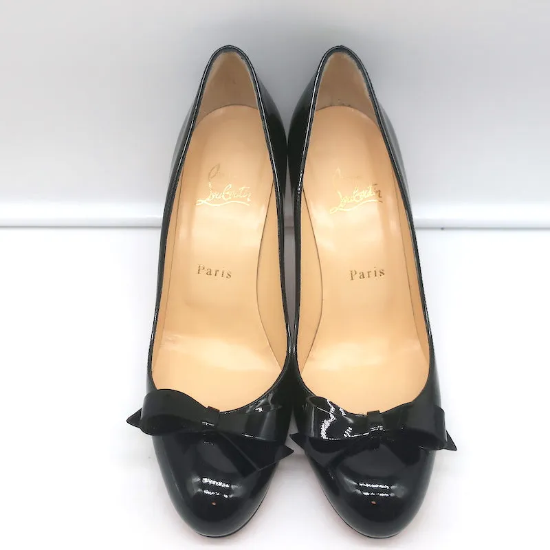 Christian Louboutin Simplenodo Bow Pumps Black Patent Leather Size 38