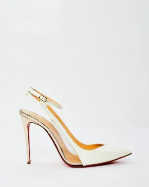 Christian Louboutin White & Silver Patent Leather Ankle Strap Pumps - 38.5