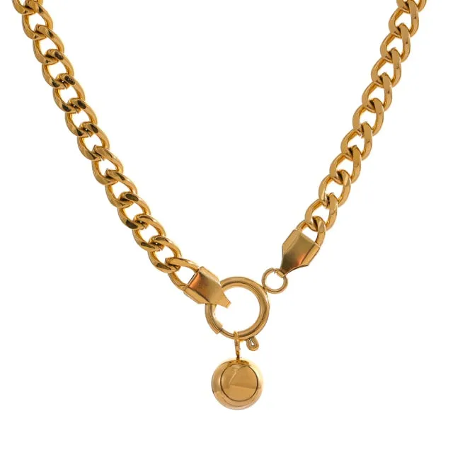 Chunky Gold Curb Chain Necklace and Bracelet Set with Gold Beads
