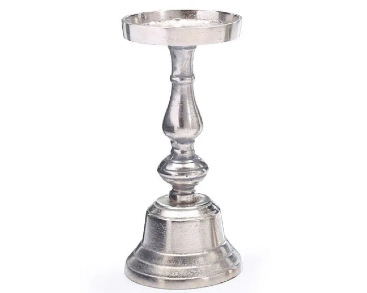 Classic silver metal pillar candle holder
