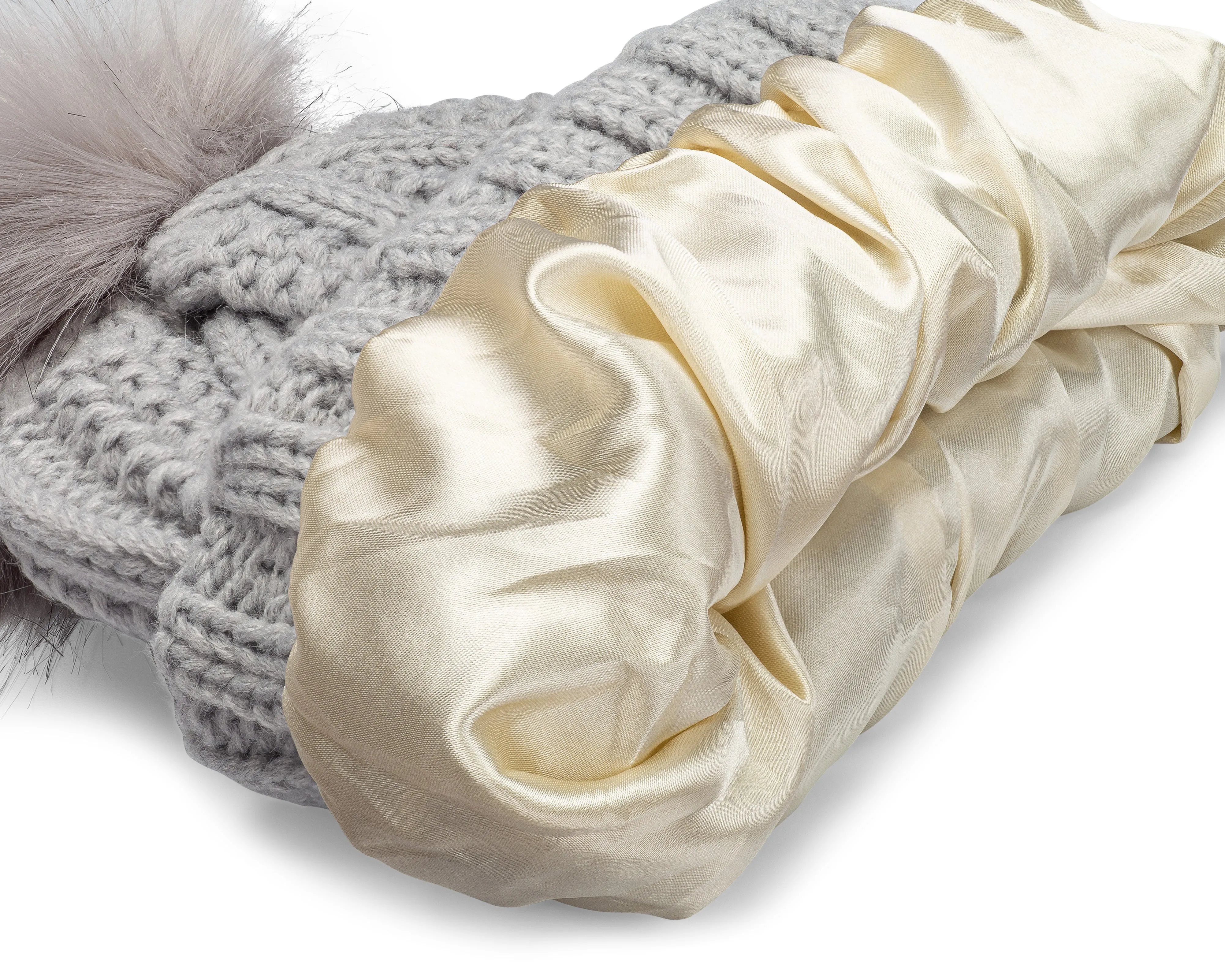 Curly Girl® Satin Lined Cable Knit Womens Winter Knitted Beanie Hat, Warm Knit Cap Beanie, Curly Girl Method