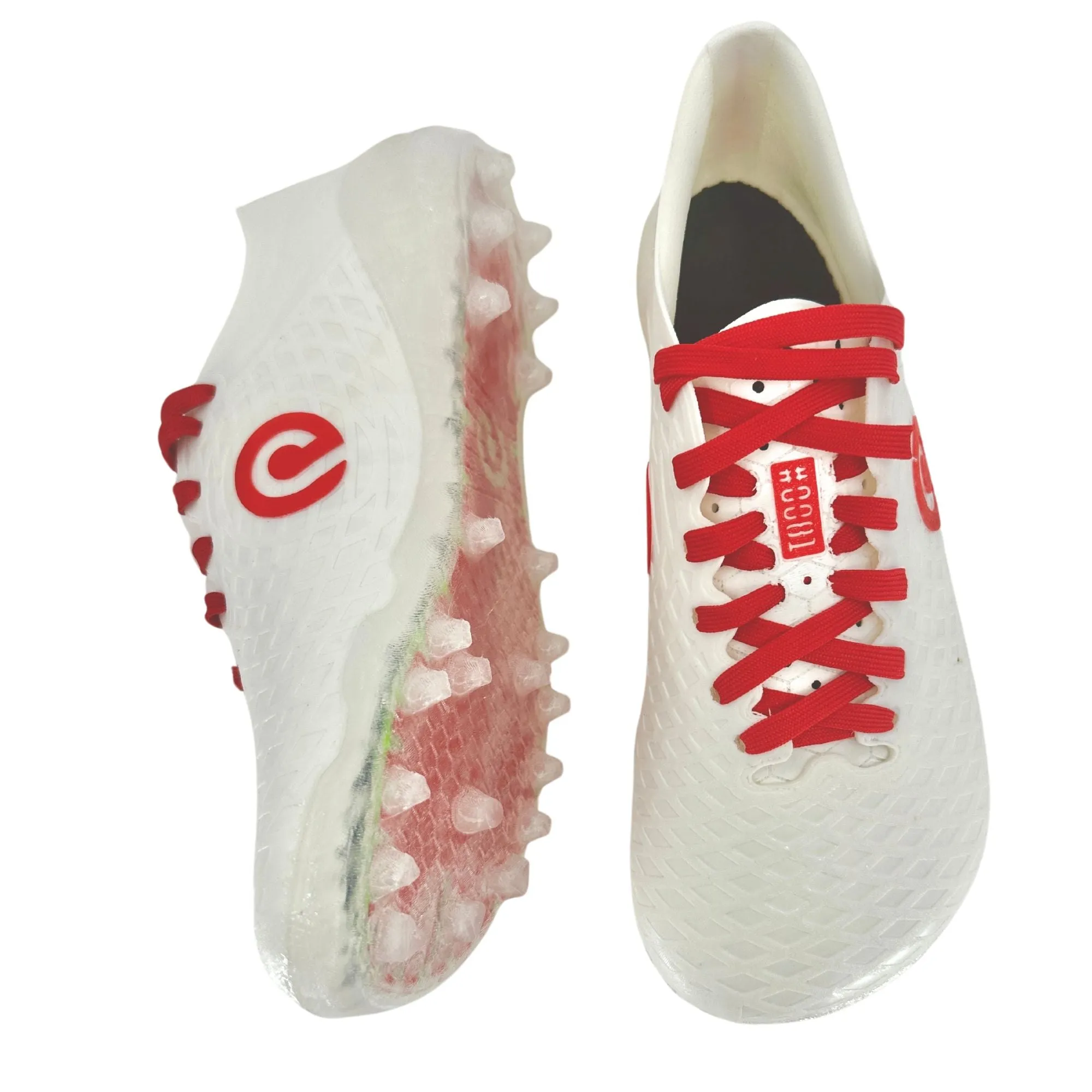 Custom Lacrosse Cleats - White (Red Accent) -  AG Conical