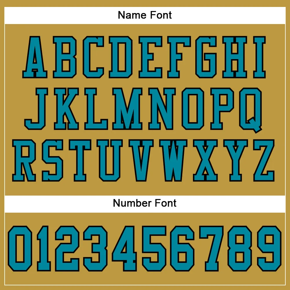 Custom Old Gold Teal-Black Mesh Authentic Football Jersey