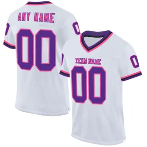 Custom White Purple Pink-Black Mesh Authentic Throwback Football Jersey