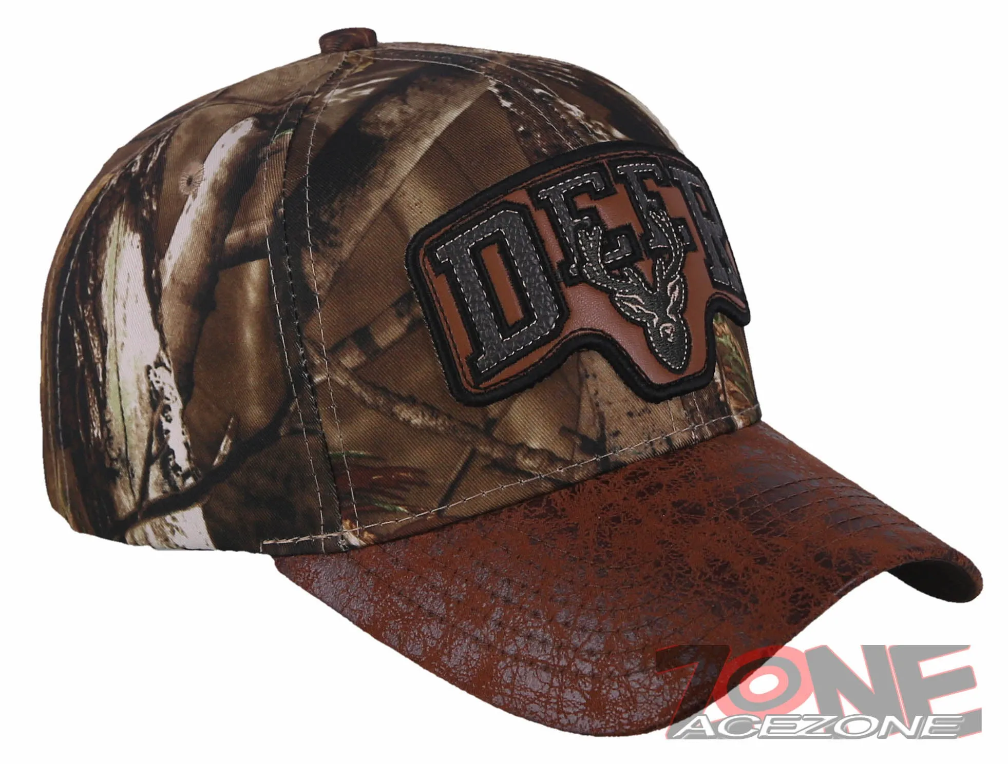 DEER HUNTING FAUX VISOR LEATHER BASEBALL CAP HAT CAMO
