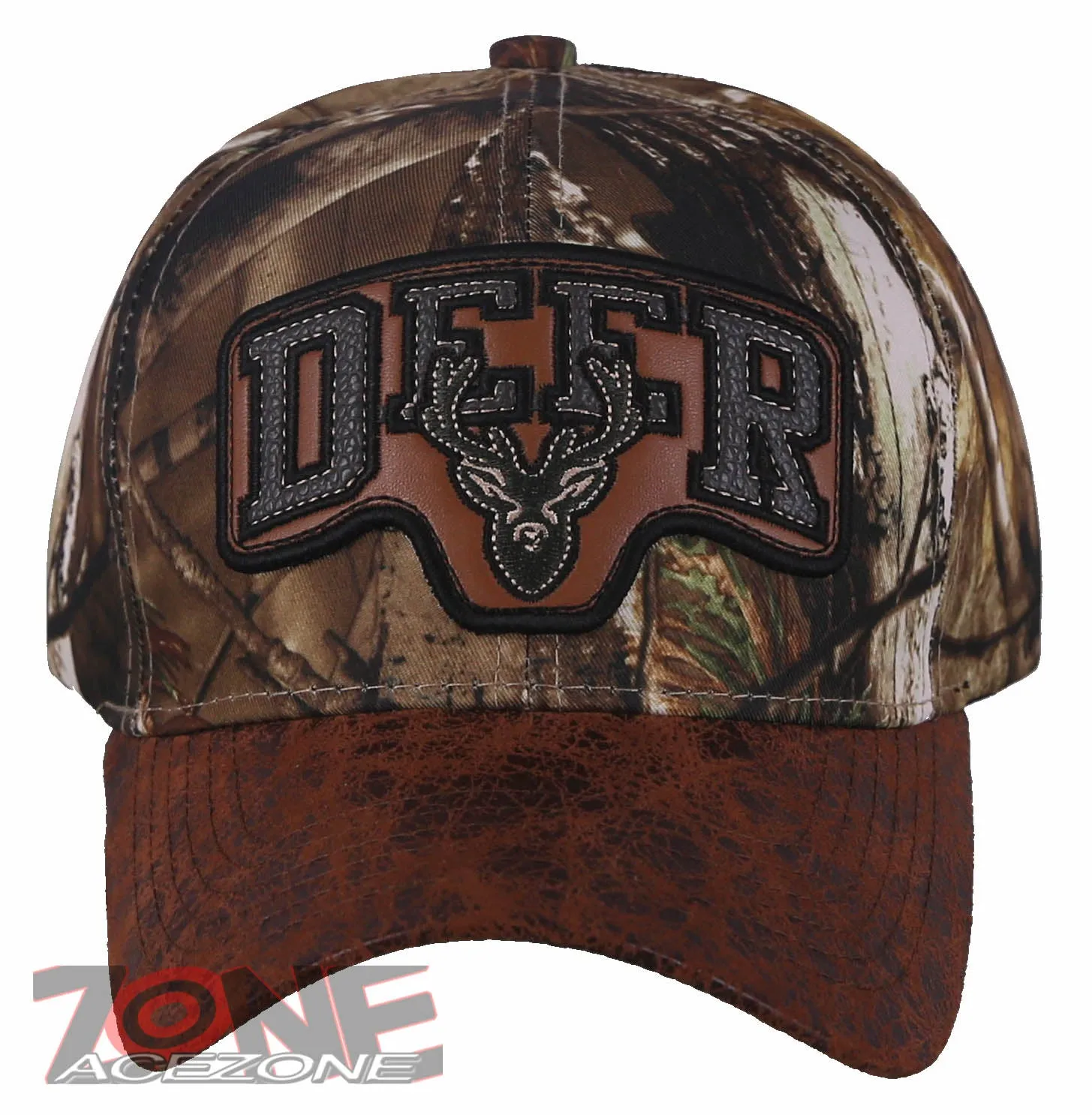 DEER HUNTING FAUX VISOR LEATHER BASEBALL CAP HAT CAMO