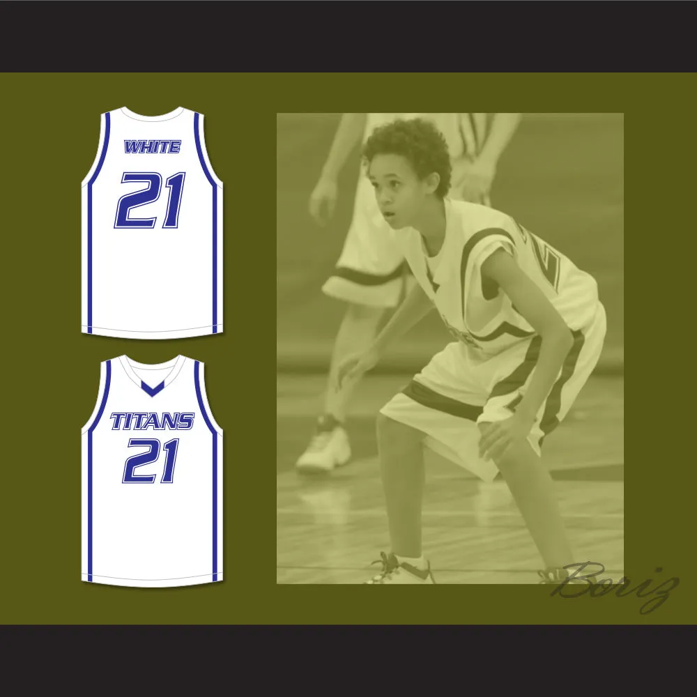 Derrick White 21 Legend High School Titans White Basketball Jersey 2