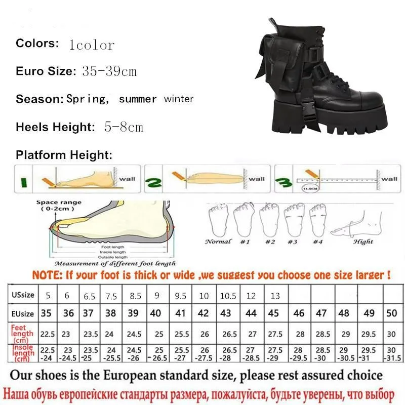 Design 2020 New Arrival Pocket Motorcycle Women's Boots Handsome Lace Up Thick-soled Black Military Shoes Half Boots