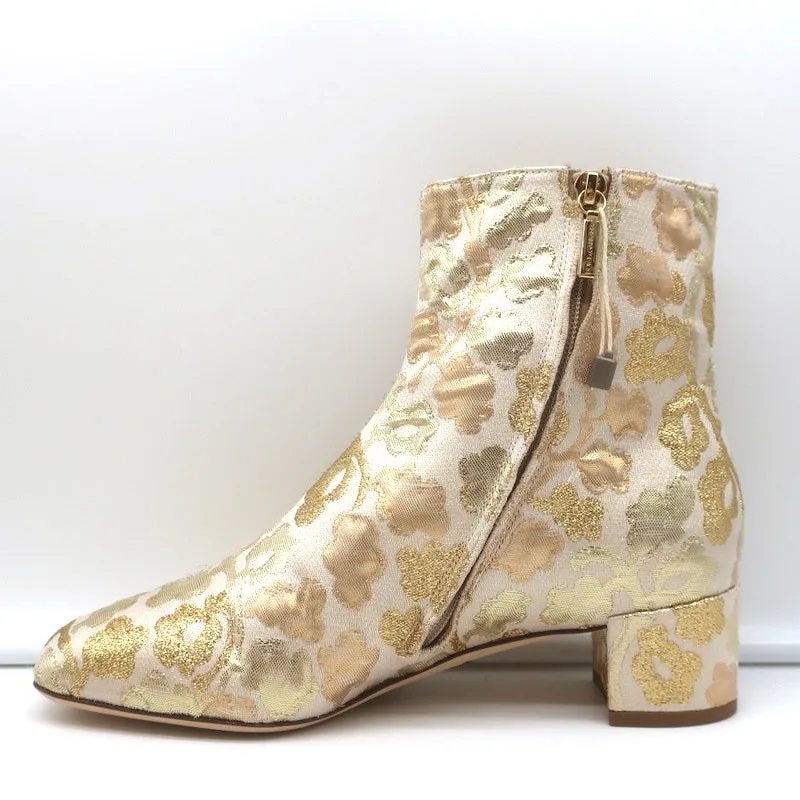 Dolce & Gabbana Ankle Boots Gold Metallic Brocade Size 39 Low Heel Booties NEW