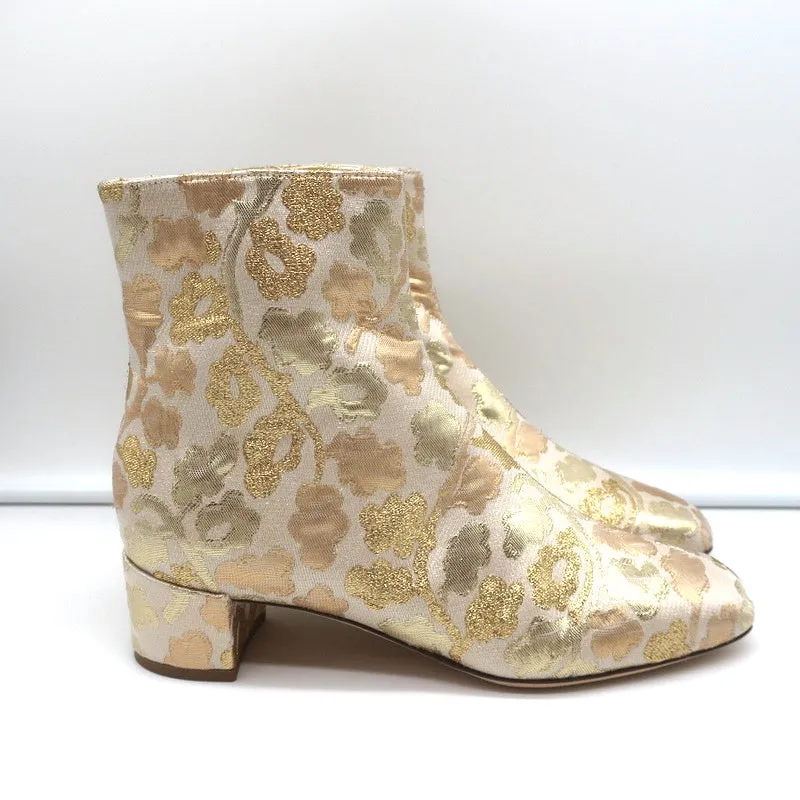 Dolce & Gabbana Ankle Boots Gold Metallic Brocade Size 39 Low Heel Booties NEW