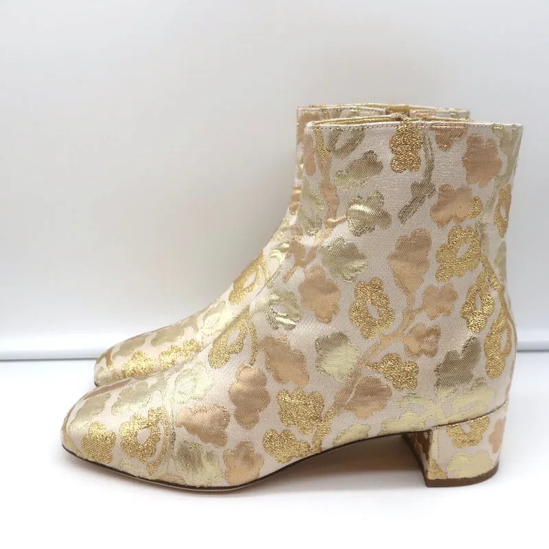 Dolce & Gabbana Ankle Boots Gold Metallic Brocade Size 39 Low Heel Booties NEW