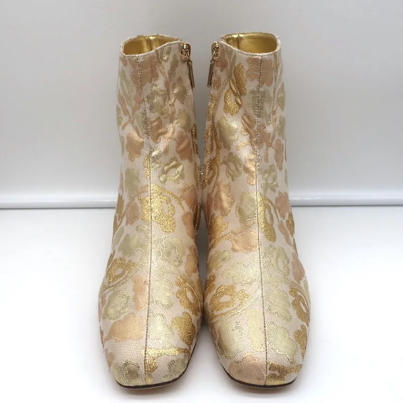 Dolce & Gabbana Ankle Boots Gold Metallic Brocade Size 39 Low Heel Booties NEW