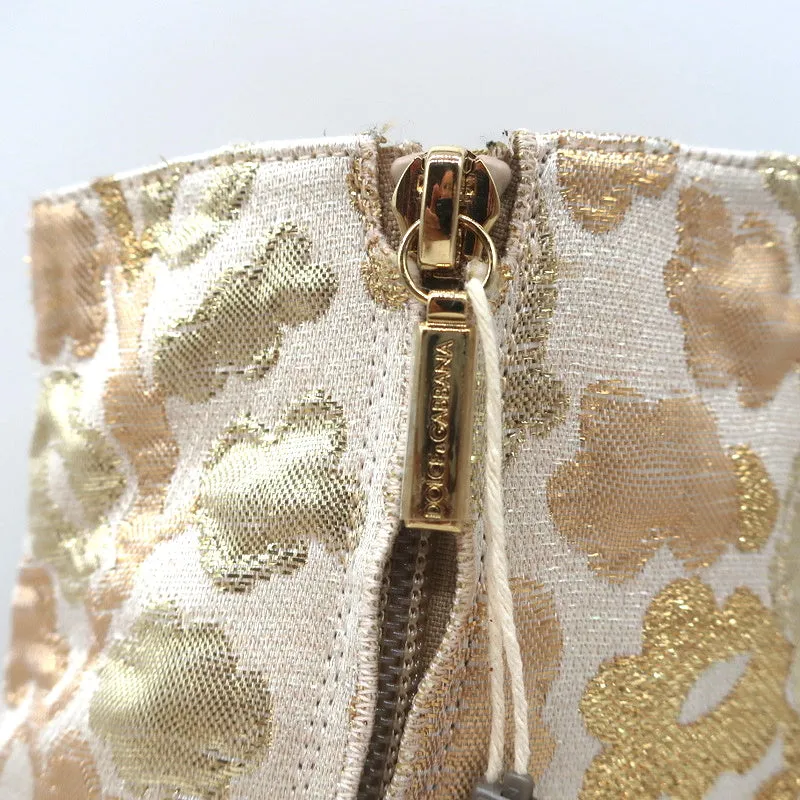 Dolce & Gabbana Ankle Boots Gold Metallic Brocade Size 39 Low Heel Booties NEW