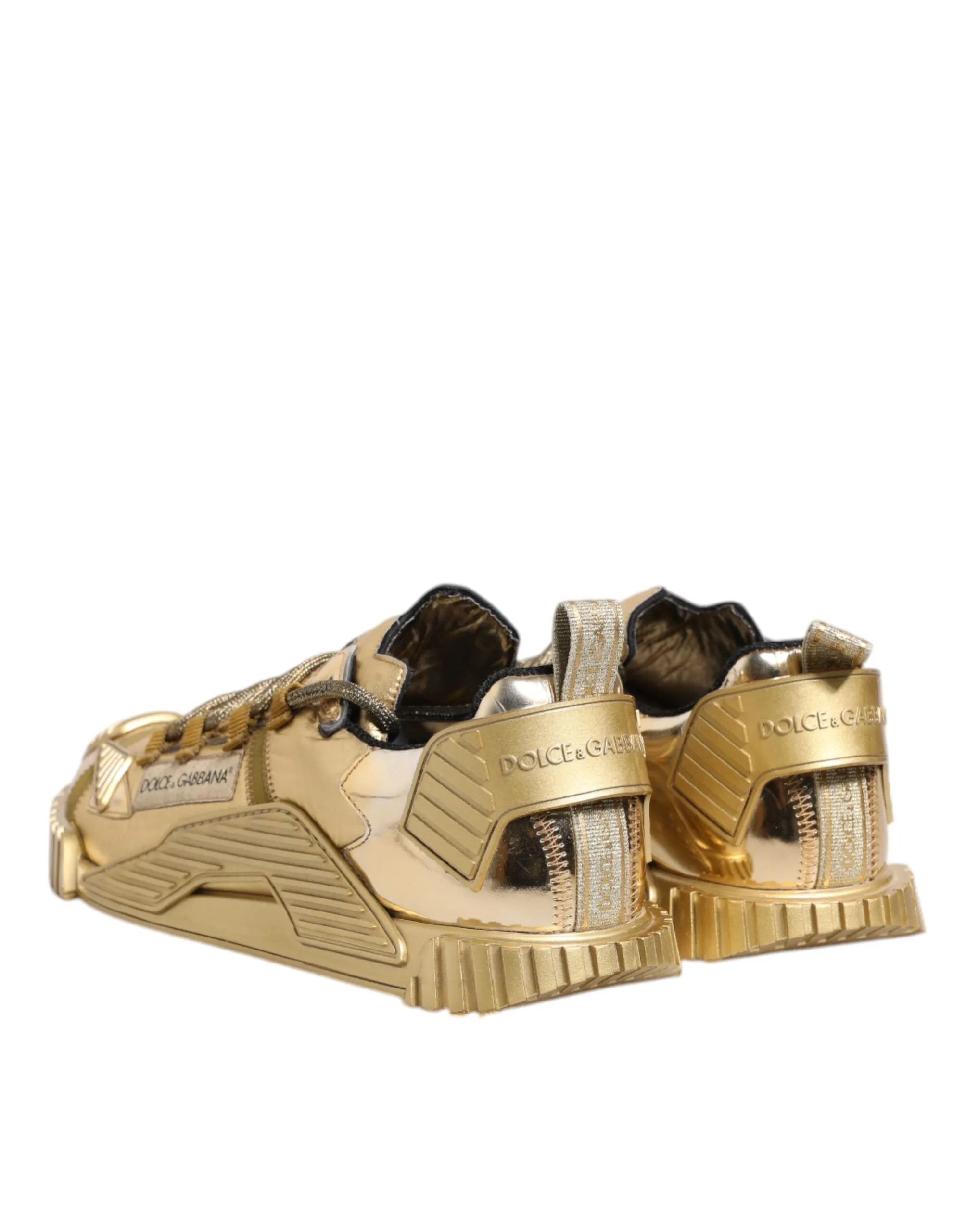 Dolce&Gabbana NS1 Men Gold Sneakers Polyester Lace Up Casual Trainer Shoes EU 44