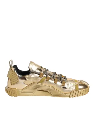 Dolce&Gabbana NS1 Men Gold Sneakers Polyester Lace Up Casual Trainer Shoes EU 44