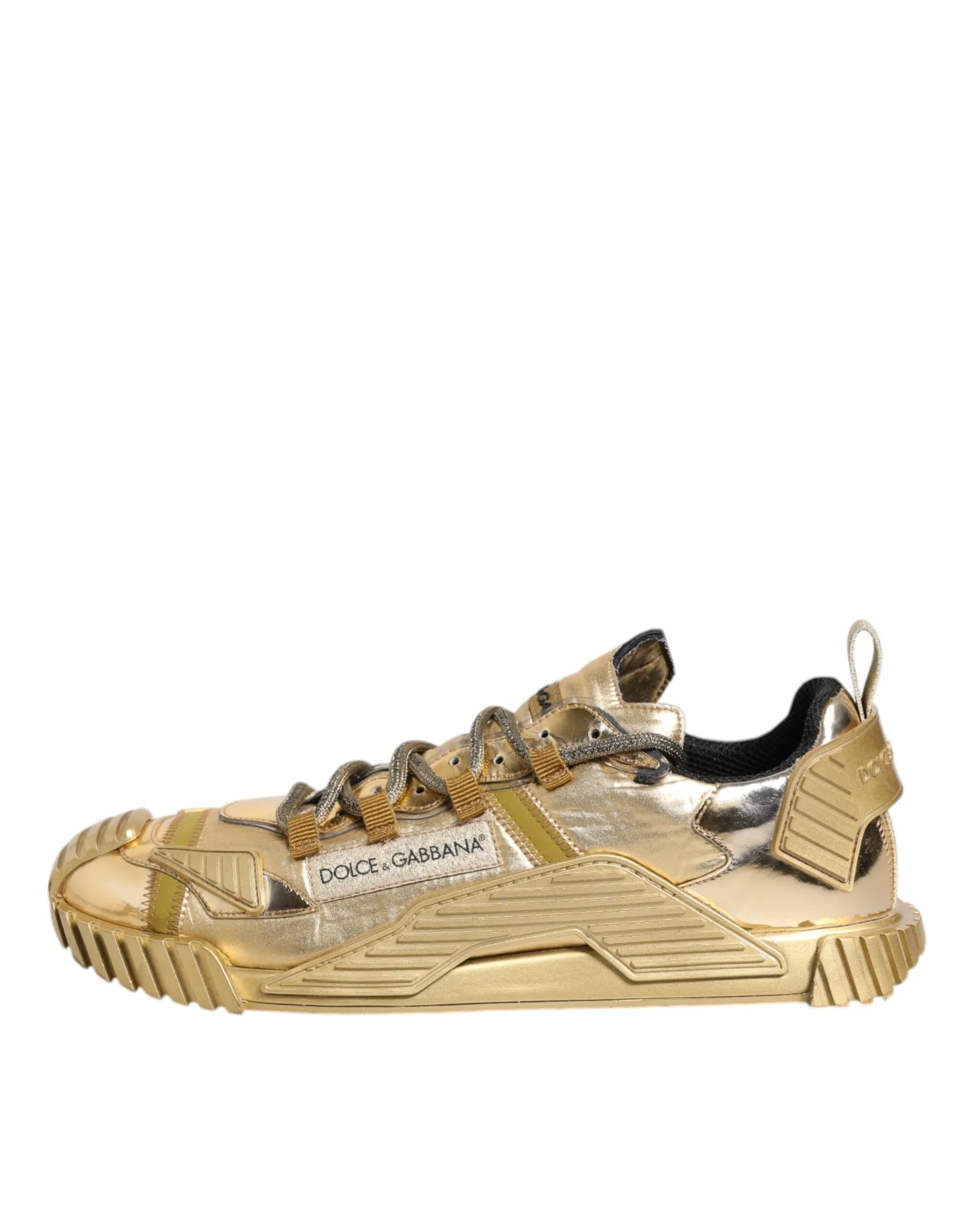 Dolce&Gabbana NS1 Men Gold Sneakers Polyester Lace Up Casual Trainer Shoes EU 44