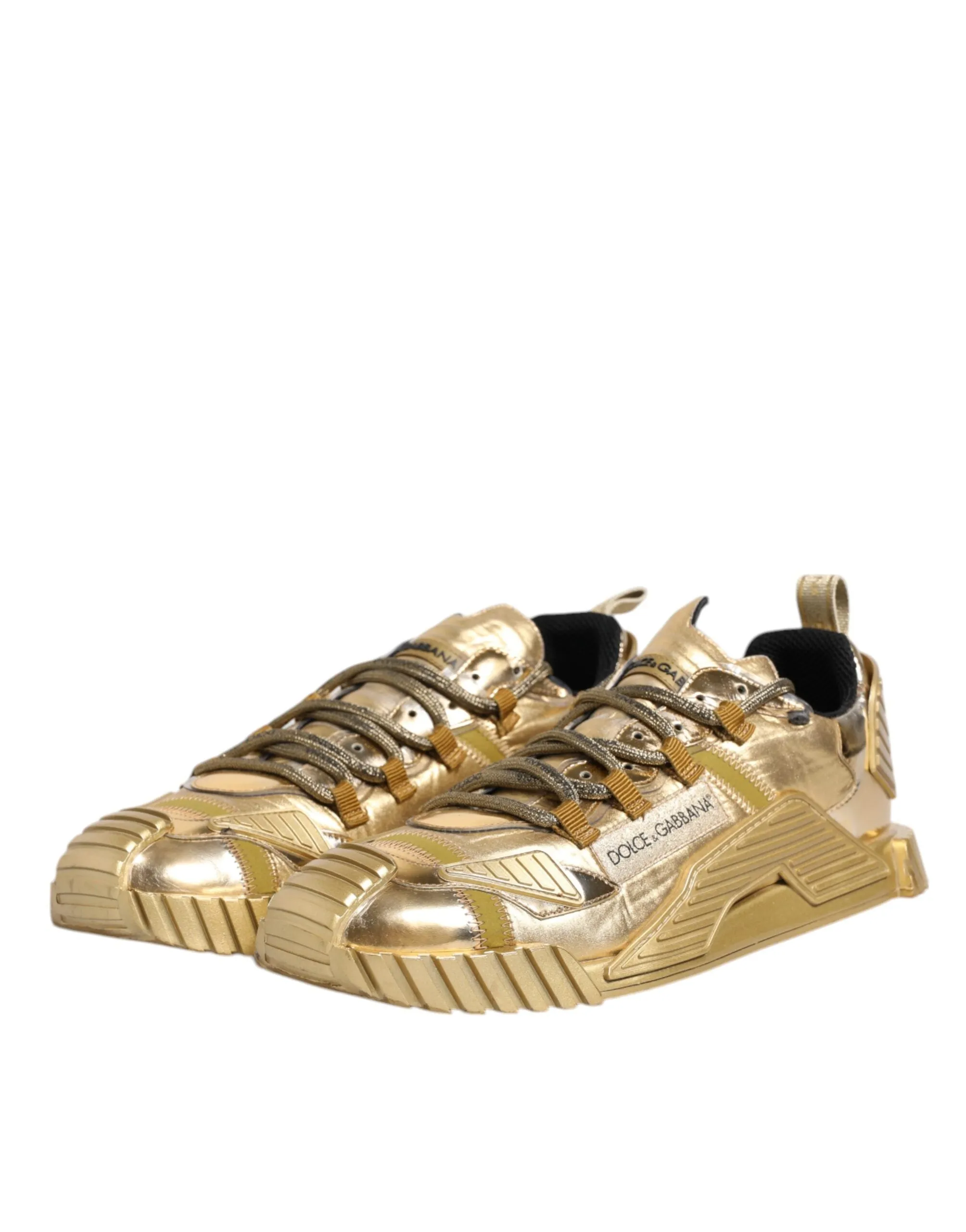Dolce&Gabbana NS1 Men Gold Sneakers Polyester Lace Up Casual Trainer Shoes EU 44