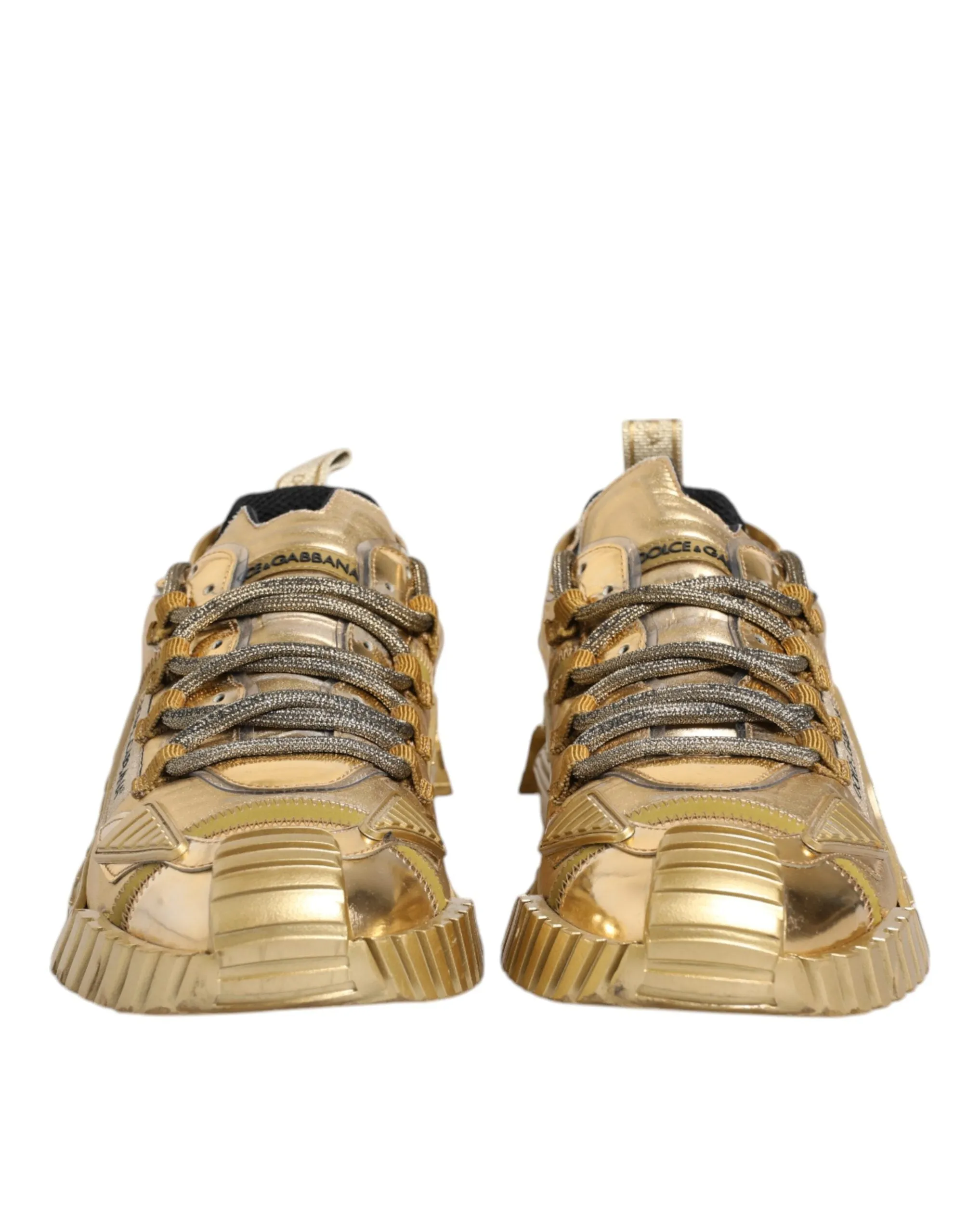 Dolce&Gabbana NS1 Men Gold Sneakers Polyester Lace Up Casual Trainer Shoes EU 44