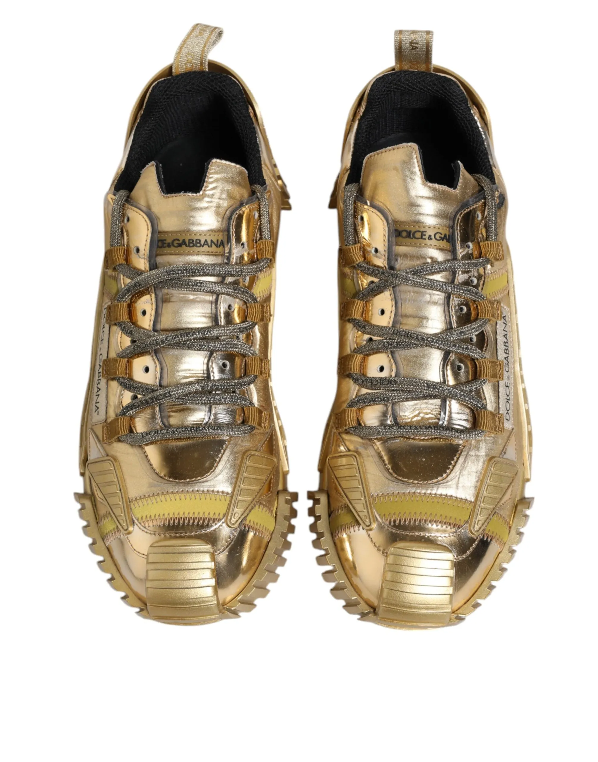 Dolce&Gabbana NS1 Men Gold Sneakers Polyester Lace Up Casual Trainer Shoes EU 44