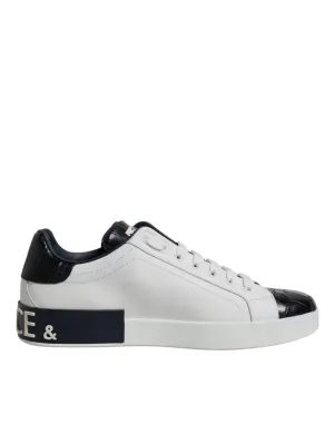 Dolce&Gabbana Portofino Men White Black Sneakers Leather Low Top Trainer Shoes