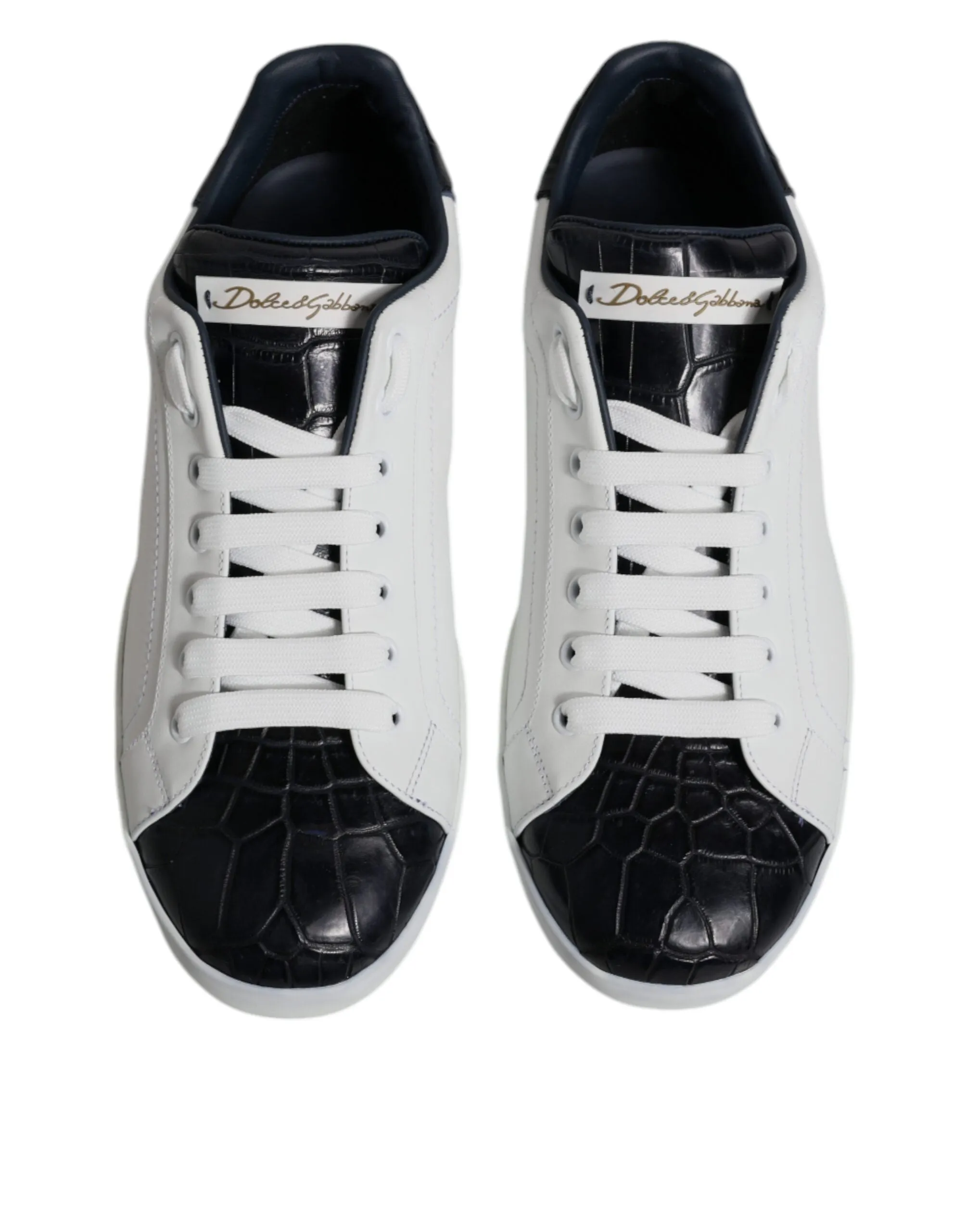 Dolce&Gabbana Portofino Men White Black Sneakers Leather Low Top Trainer Shoes