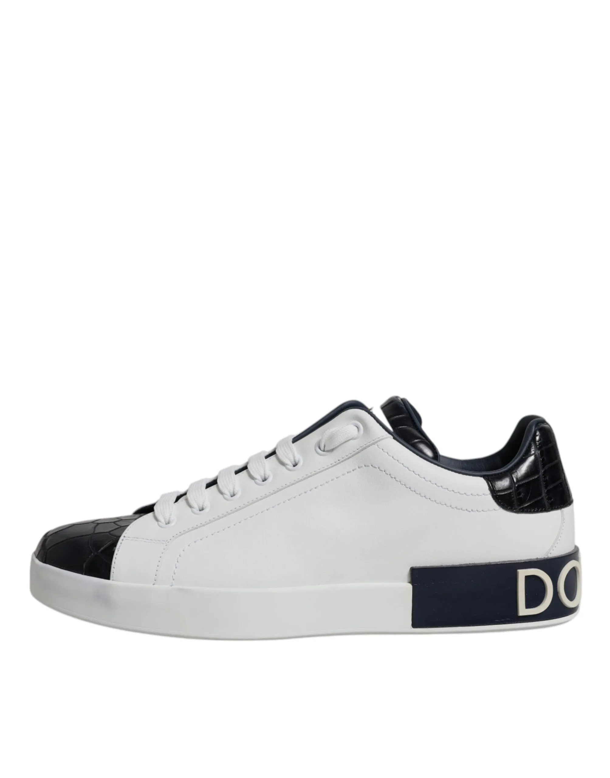 Dolce&Gabbana Portofino Men White Black Sneakers Leather Low Top Trainer Shoes