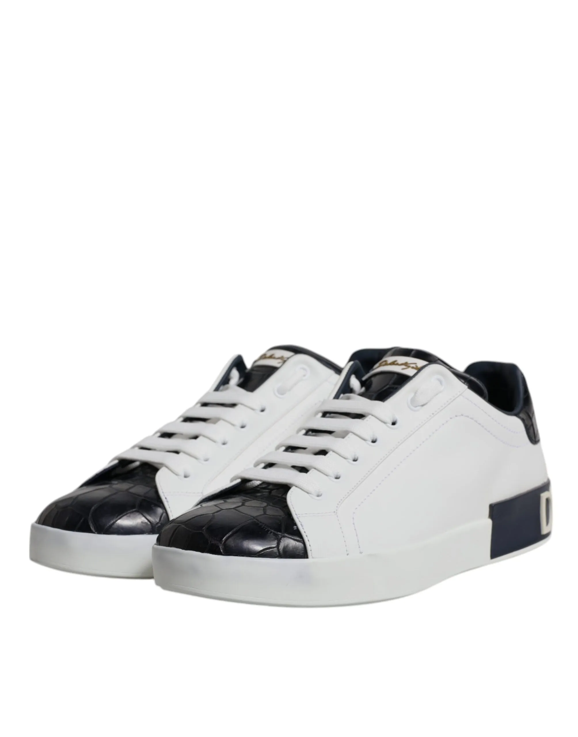 Dolce&Gabbana Portofino Men White Black Sneakers Leather Low Top Trainer Shoes