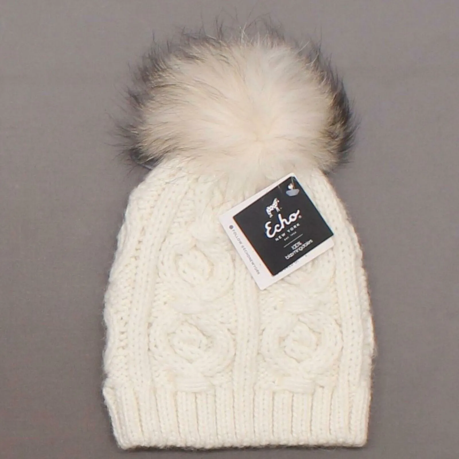 Echo Women's Fur Pom Pom Cable Knit Beanie