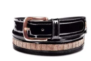 ELT Patent Leather Belt with Rose Gold Crystals