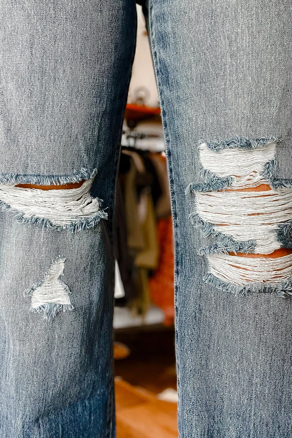 Emery, Dusk Blue Mineral Washed High Rise Ripped Jeans