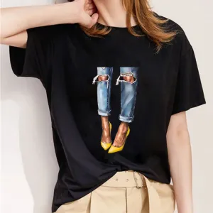 Fashion High Heel Ladies Black T-shirt A