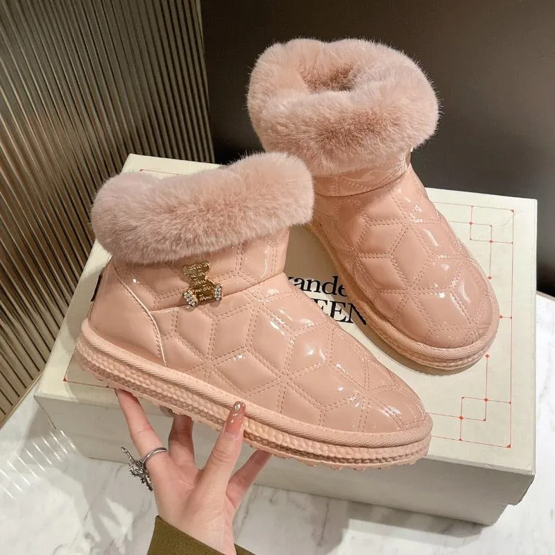 Fashionable  Plush Flat Heel Thick Soled Non-slip fur women boots