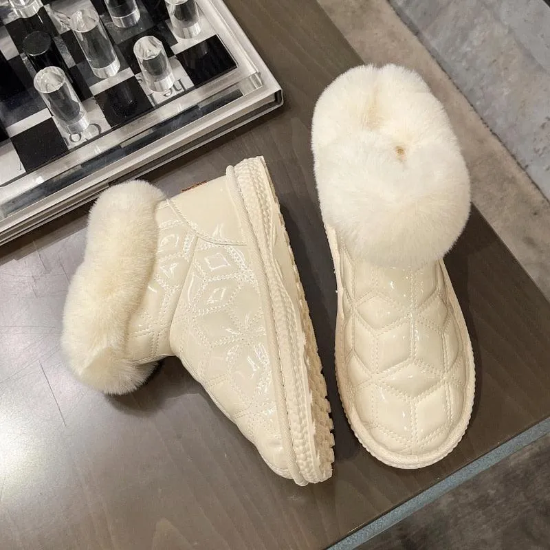 Fashionable  Plush Flat Heel Thick Soled Non-slip fur women boots