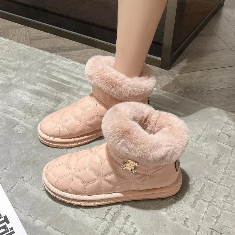 Fashionable  Plush Flat Heel Thick Soled Non-slip fur women boots