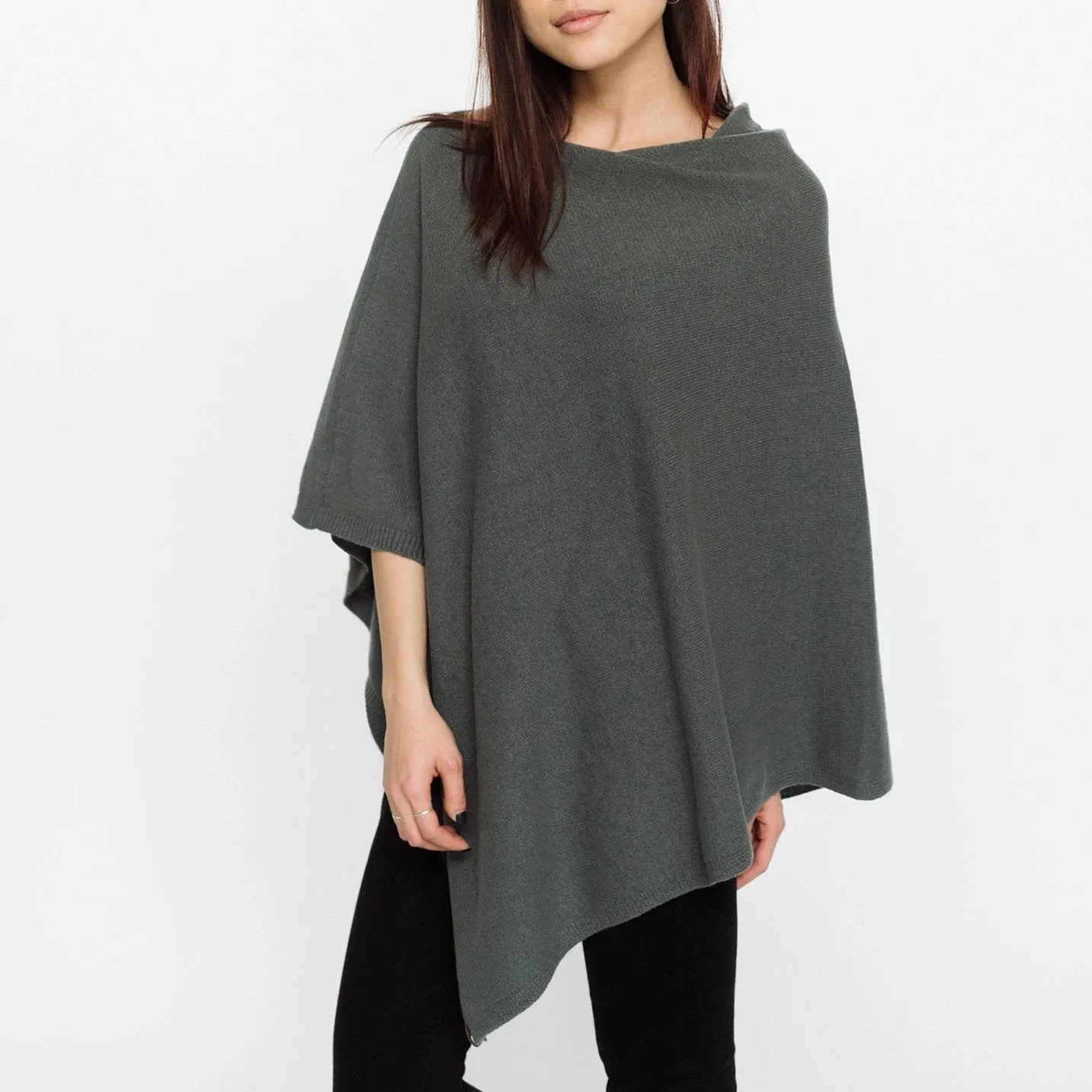 Faux Cashmere Poncho | Grey