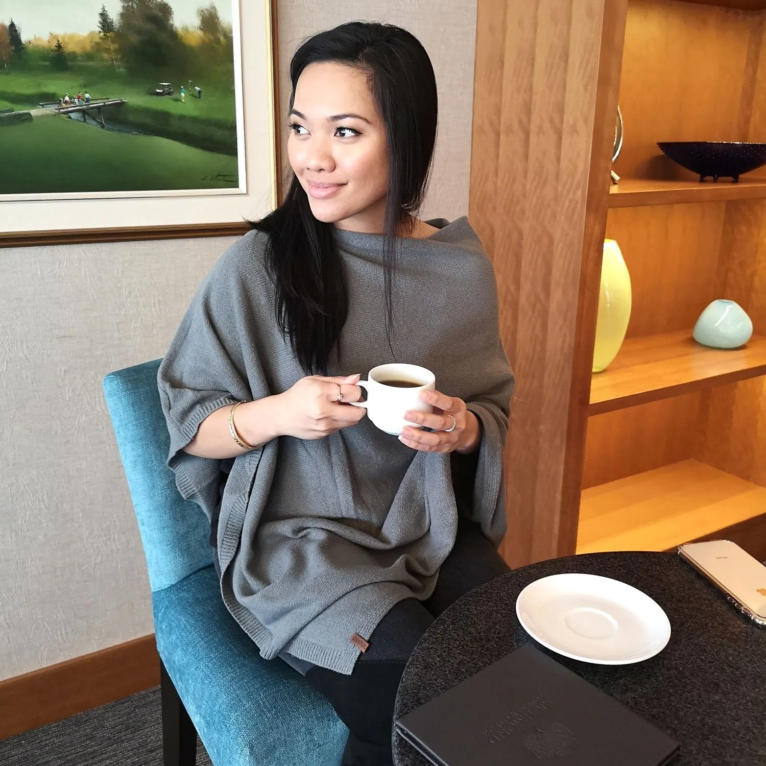 Faux Cashmere Poncho | Grey