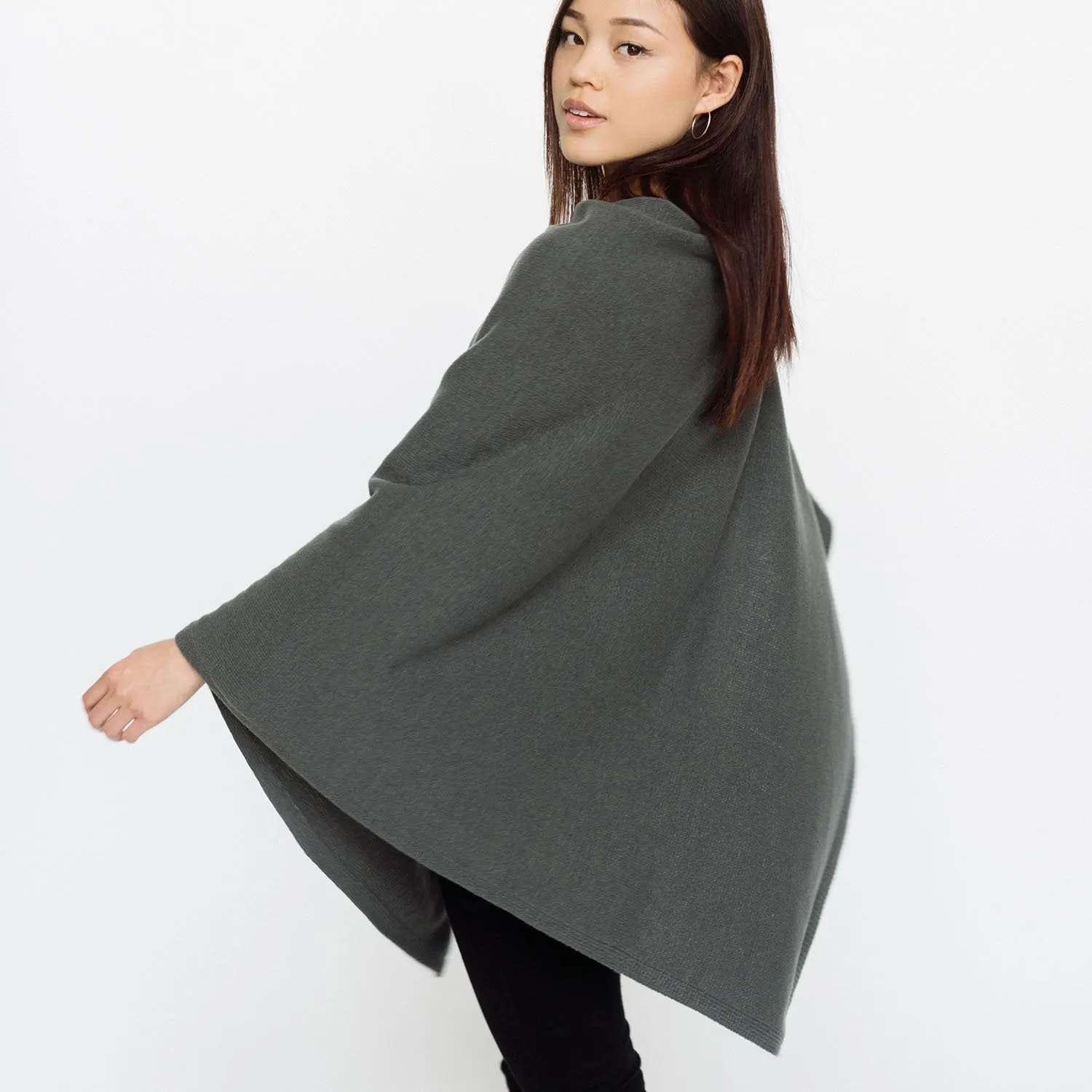 Faux Cashmere Poncho | Grey