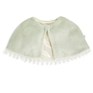 Faux Fur Capelet with Pom Poms -- Sage