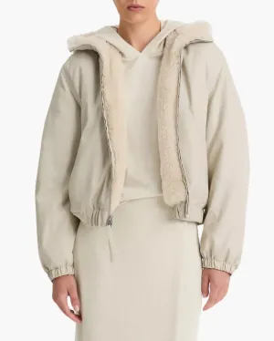 FAUX FUR LINED BOMBER JACKET IN CERAMIC