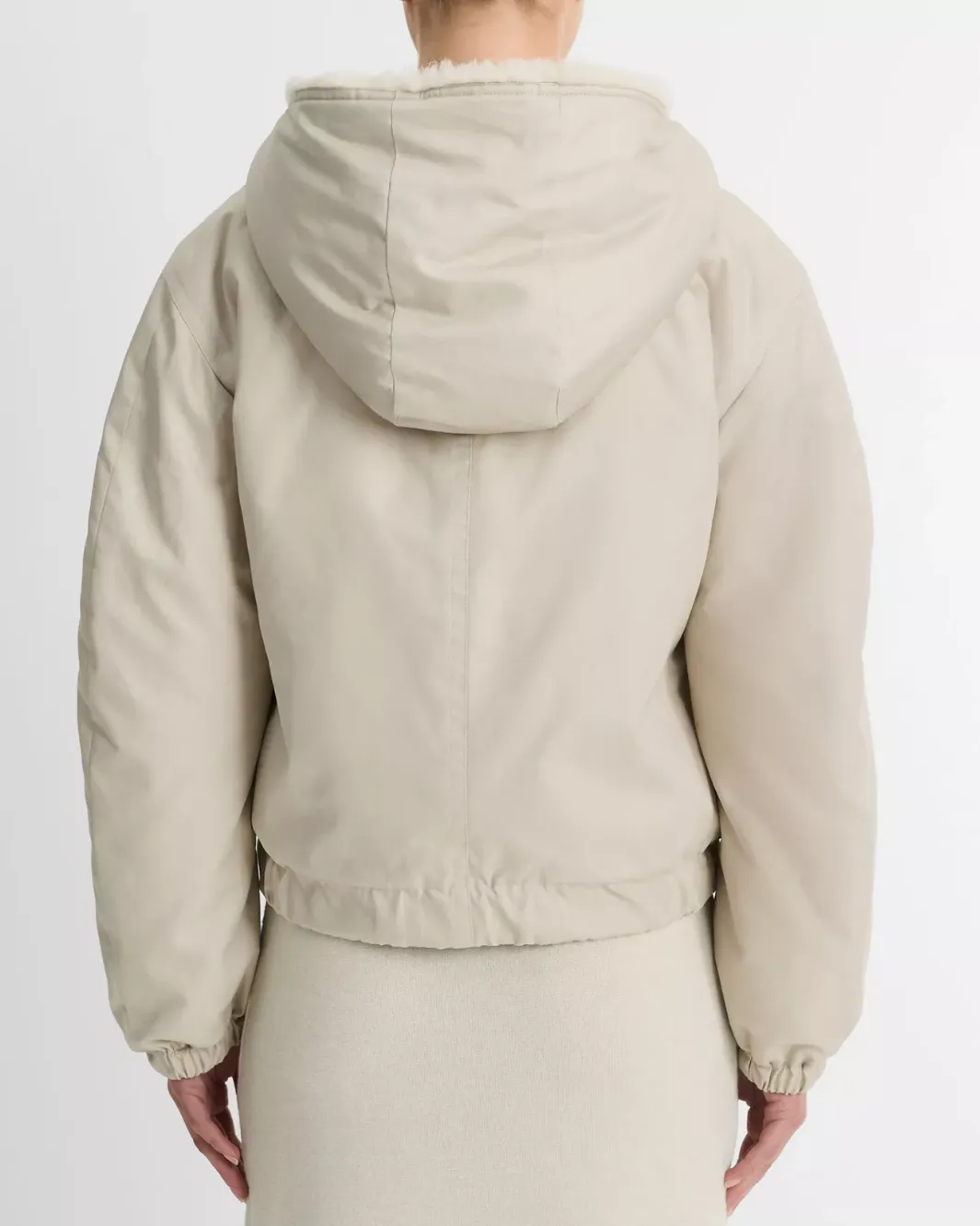FAUX FUR LINED BOMBER JACKET IN CERAMIC