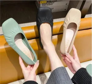 Flat Shoes Women's Summer Casual Wear Thick Heels Square Toe Anti Slip Thickened Shallow Cut Single Shoe  Women's Shoes