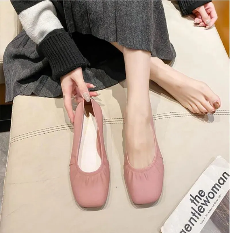 Flat Shoes Women's Summer Casual Wear Thick Heels Square Toe Anti Slip Thickened Shallow Cut Single Shoe  Women's Shoes